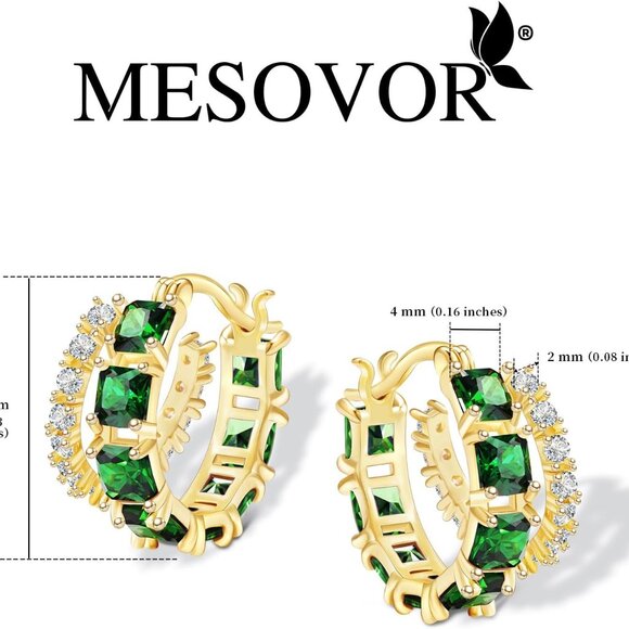 Gold Brass Double Hoop Earrings for Women 14K Gold Plated Cubic Zirconia - Picture 2 of 7